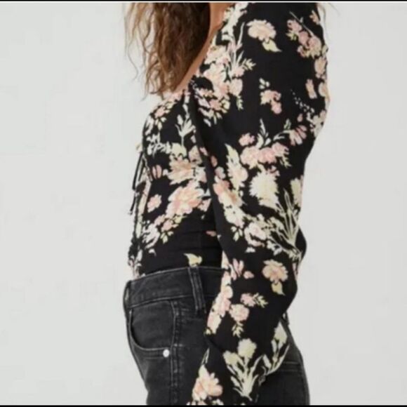 Free People Hilary Printed Long Sleeve Top In Black Combo - Picture 3 of 3